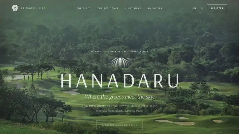 Konzept einer Landing Page für Hanadaru, Condotel im Rainbow Hills Golf Resort