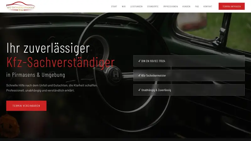 Startseite von sv-dib.de, der Website von SV DIB, Kfz-Sachverständiger in Pirmasens
