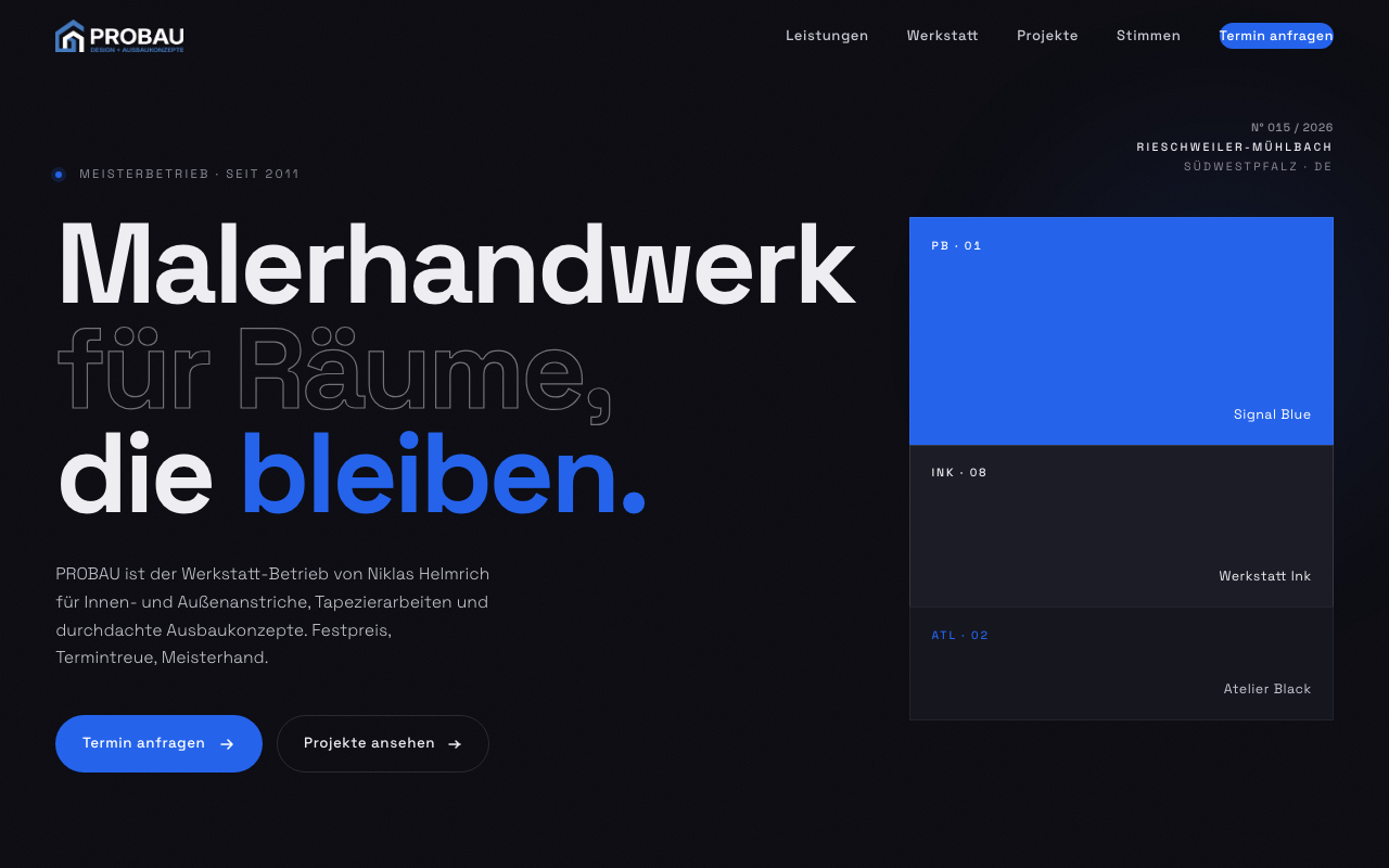 Website PROBAU, Malerhandwerk Rieschweiler-Mühlbach