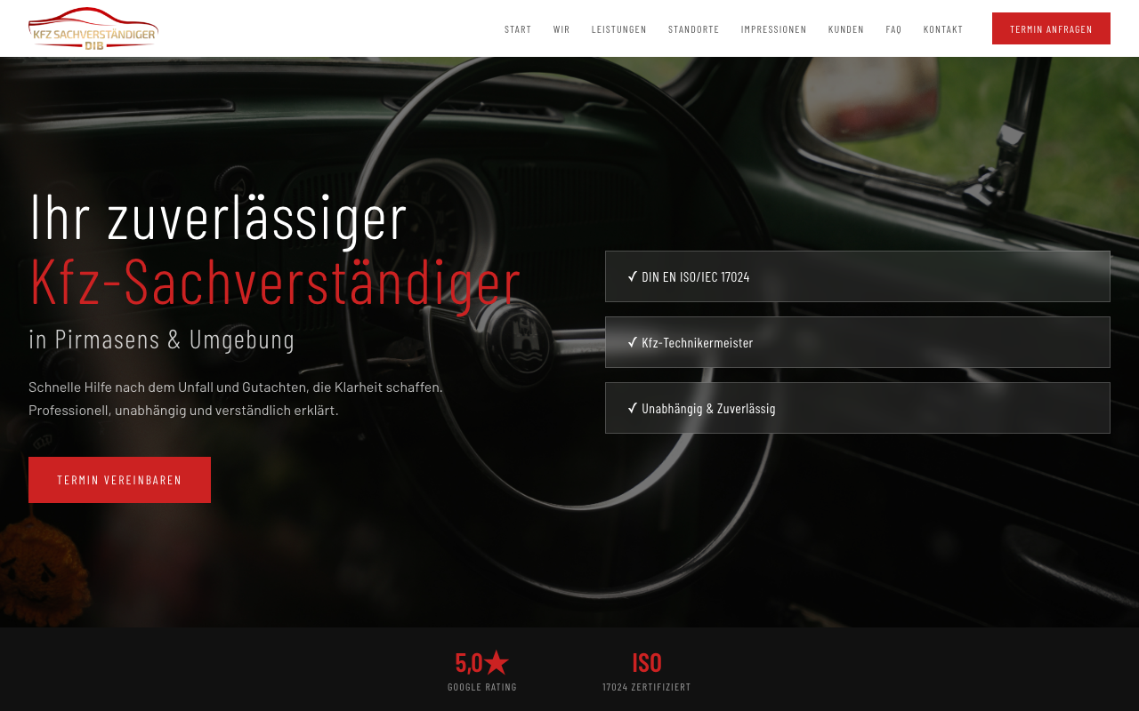 Website SV DIB, Kfz-Sachverständiger Pirmasens